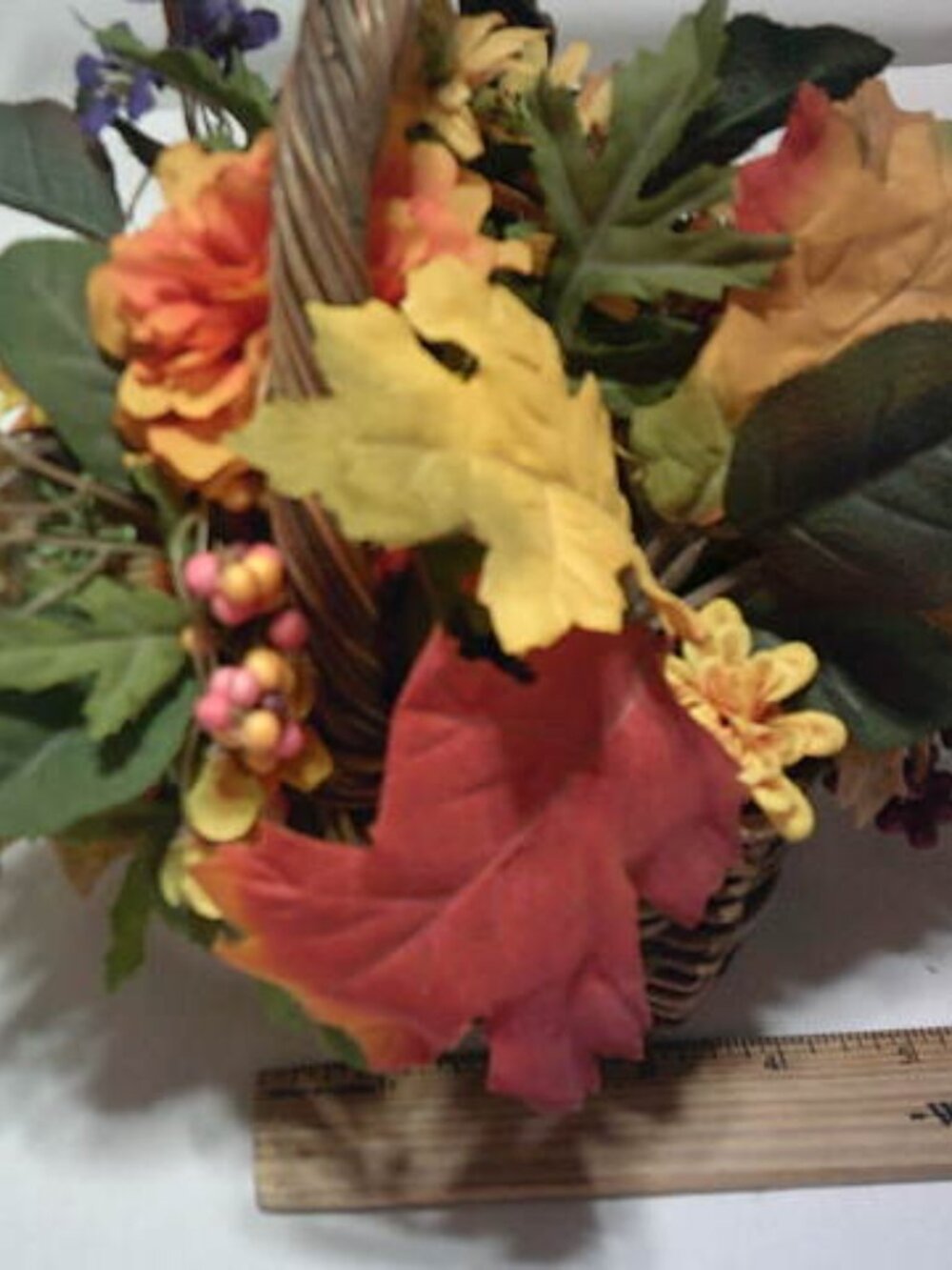 SILK FALL FLOWER ARRANGEMENT IN WICKER STRAW BAKET w/ HANDLE MULTI-COLORED 🍂